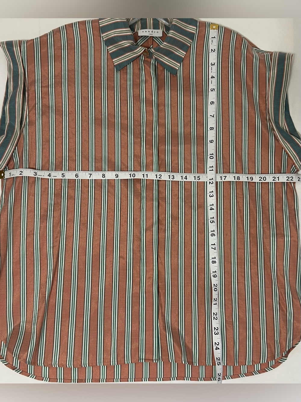 Sandro Paris Striped Blouse Size 3 Oversized Collared Cap Sleeve French Chic - Picture 5 of 10